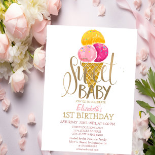 Cool Ice Cream Striped Birthday  Invitation