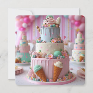 COOL ICE CREAM THEMED KIDS BIRTHDAY CAKE CARD