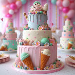 COOL ICE CREAM THEMED KIDS BIRTHDAY CAKE CARD<br><div class="desc">FUN ICE CREAM THEMED KIDS BIRTHDAY LAYER CAKE ON THE FRONT OF THE CARD.  COMPLETELY EDITABLE COPY ON THE BACK.</div>