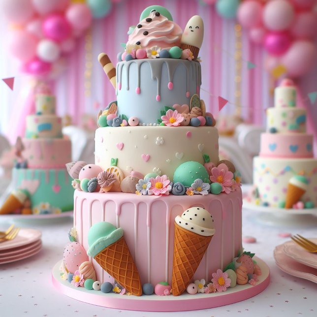 COOL ICE CREAM THEMED KIDS BIRTHDAY CAKE CARD (Creator Uploaded)