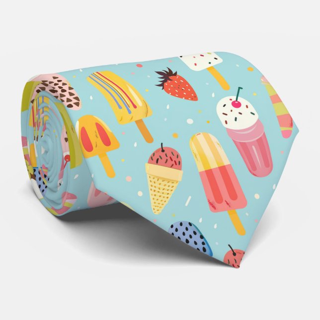 Cool ice cream tiled pattern  neck tie (Rolled)