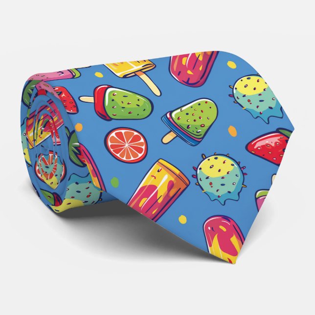 Cool ice cream tiled pattern  neck tie (Rolled)