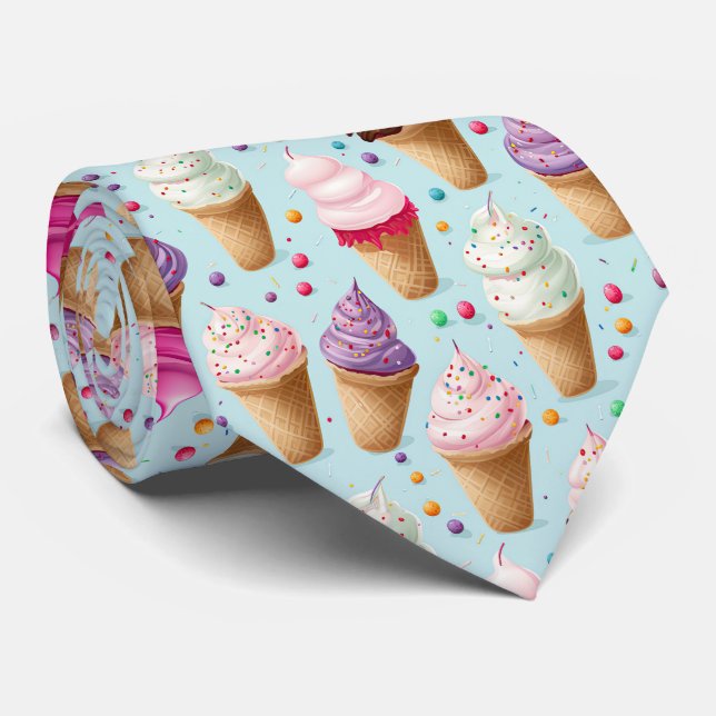 Cool ice cream tiled pattern  neck tie (Rolled)