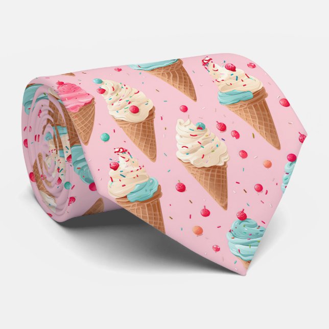 Cool ice cream tiled pattern  neck tie (Rolled)