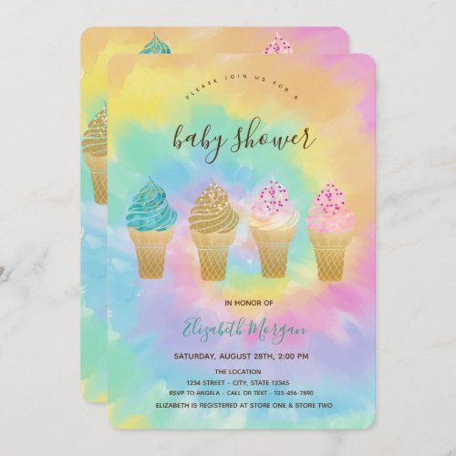 Cool Ice Creams Colorful Tie Dye Baby Shower   Invitation