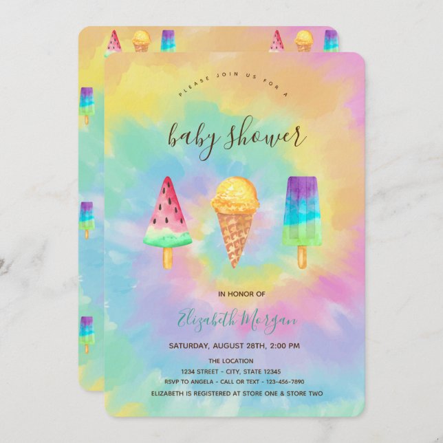 Cool Ice Creams Summer Tie Dye Baby Shower  Invitation (Front/Back)