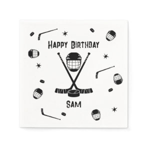 Cool Ice Hockey Black and White Birthday Party Napkins
