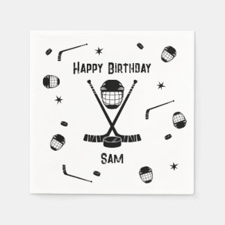 Cool Ice Hockey Black and White Birthday Party Napkins