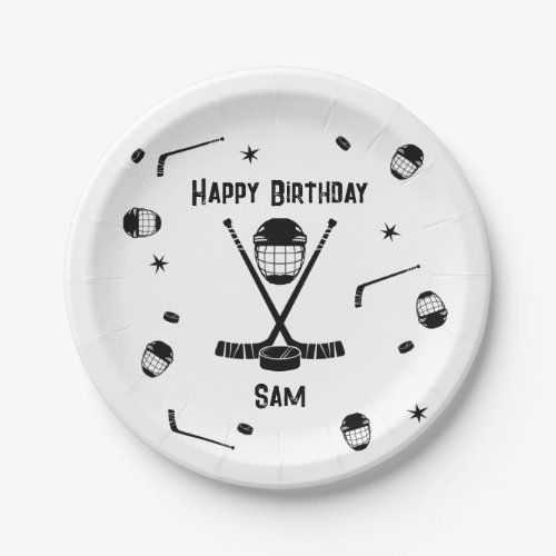 Cool Ice Hockey Black and White Birthday Party Paper Plates