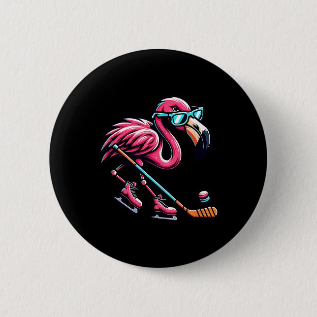 Cool Ice Hockey Flamingo Shades Style  Button (Front)