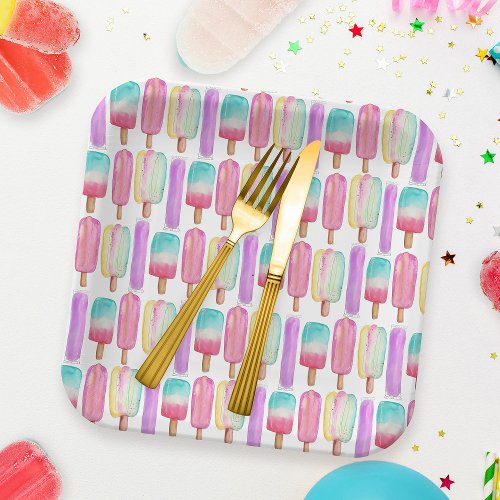 Cool Ice Pop Colorful Fun Summer Ice Cream Pattern Paper Plates