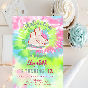 Cool Ice skates Tie Dye Birthday Invitation