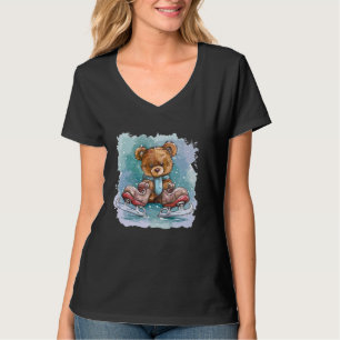 Cool Ice skating Shoes with funny Teddy Bear Outfi T-Shirt