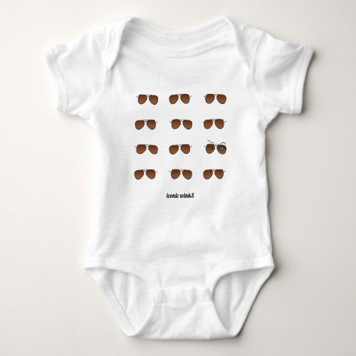 Cool iconic winkS Aviator Glasses Brown Pattern Baby Bodysuit