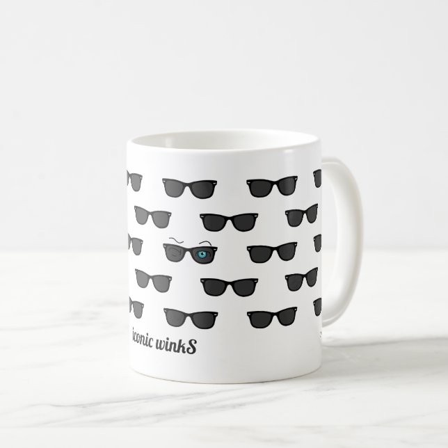 Cool iconic winkS Black Sunglasses Pattern Coffee Mug (Front Right)