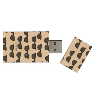 Cool iconic winkS Black Sunglasses Pattern Wood Fl Flash Drive