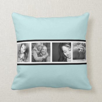 Cool Icy Blue With 4 Instagram Photos Throw Pillow by PartyHearty at Zazzle