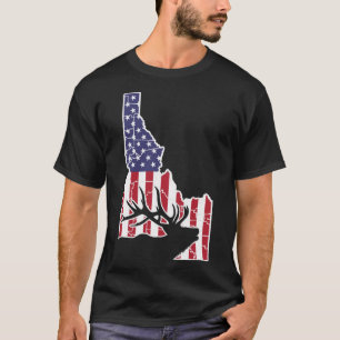 Cool Idaho State Elk US Flag Funny Deer Animal Hun T-Shirt