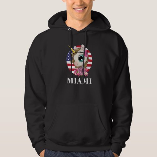 Cool Illustration Miami Fl Usa Unicorn Rainbow Squ Hoodie