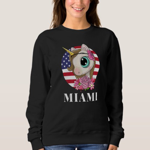 Cool Illustration Miami Fl Usa Unicorn Rainbow Squ Sweatshirt