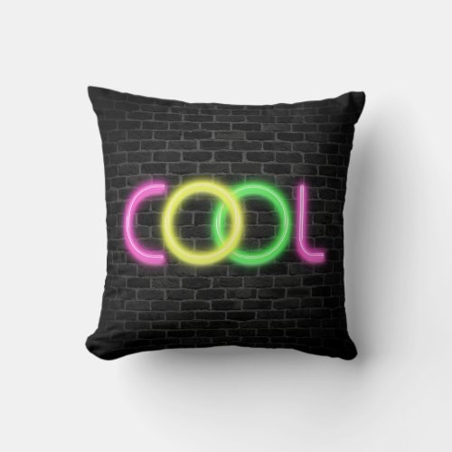 COOL In Neon Marquee Lights Throw Pillow