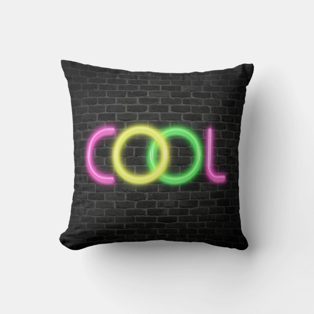 COOL In Neon Marquee Lights Throw Pillow (Front)