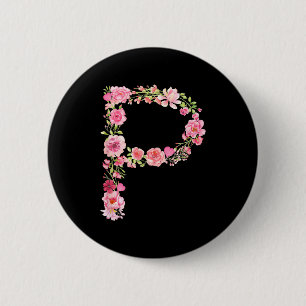 Cool Initial Alphabet Monogram Flowers Floral Lett Button