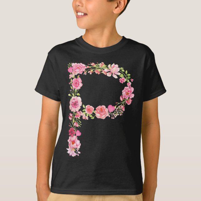 Cool Initial Alphabet Monogram Flowers Floral Lett T-Shirt (Front)