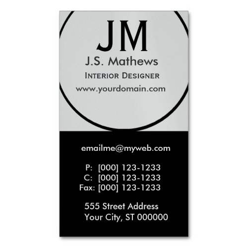 Cool Interior Designer Corporate Black  Monogram Magnetic Business Card
