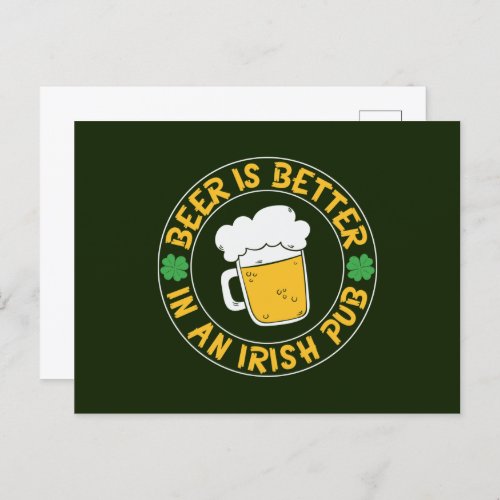 cool Irish pub beer word art Holiday Postcard