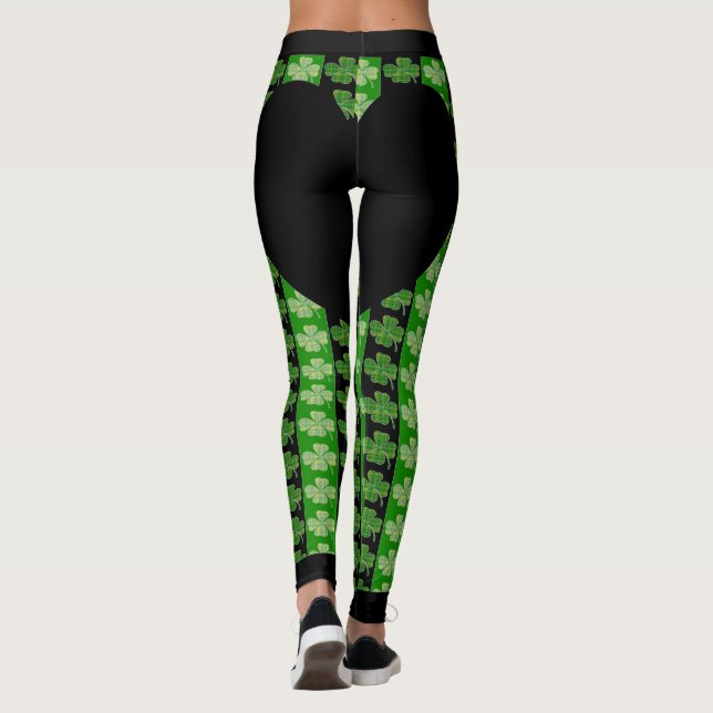 Cool Irish Shamrock Bright White Heart Leggings (Back)