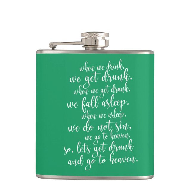 Cool Irish Toast St. Patrick's Day Green & White Flask (Front)