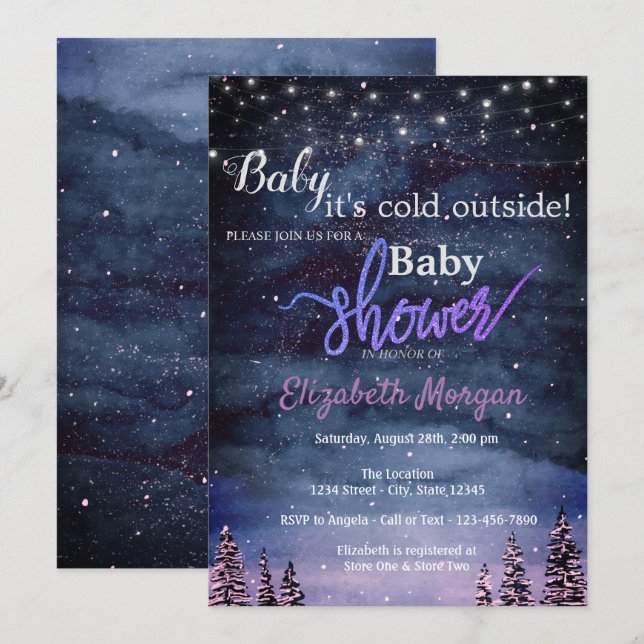 Cool It's Cold Outside, Winter Forest Baby Shower Invitation (Front/Back)