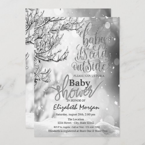 Cool Its Cold Outside Winter Tree Baby Shower Invitation