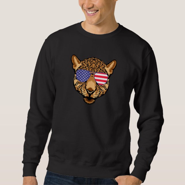 Cool Jaguar Wearing Usa Flag Sunglasses Us America Sweatshirt (Front)