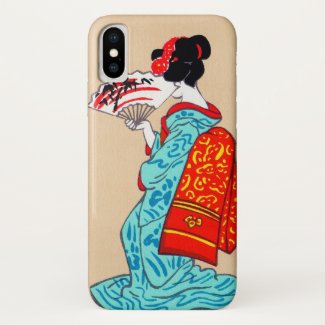 Cool japanese classic geisha lady kimono fan iPhone x case