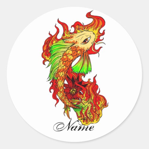 Cool Japanese Cute Koi Carp Fish Flame tattoo Classic Round Sticker