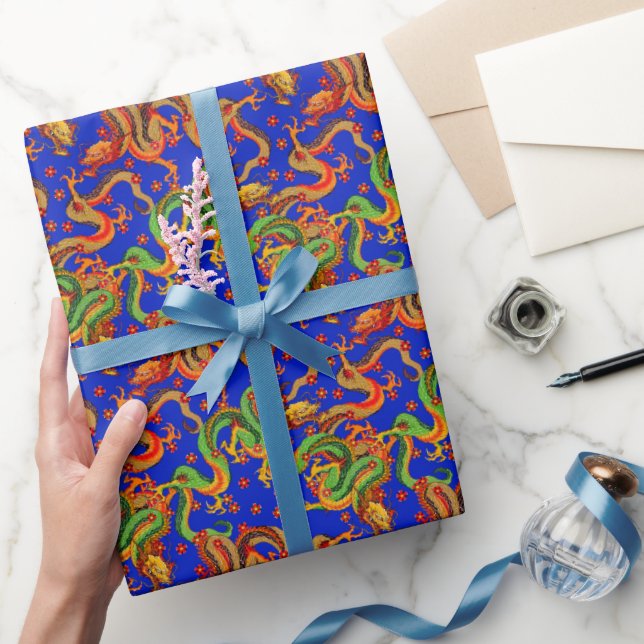 cool Japanese dragon tiled party Wrapping Paper (Gifting)