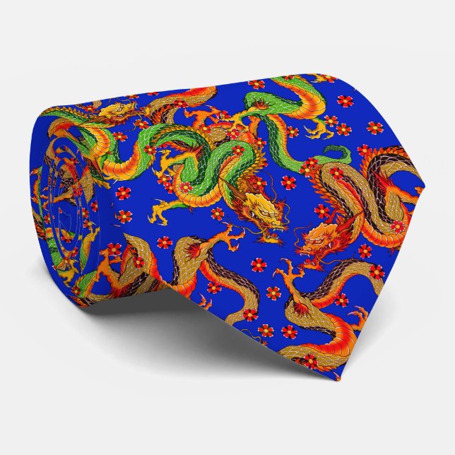 cool Japanese dragon tiled pattern Neck Tie (Rolled)