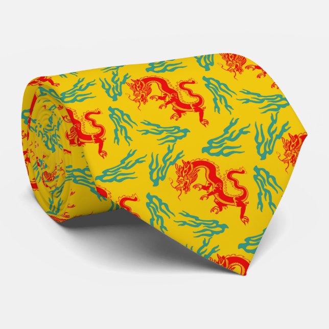cool Japanese dragon tiled pattern neck tie  (Rolled)