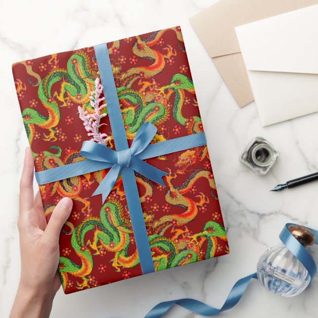 cool Japanese Dragon tiled pattern Wrapping Paper (Gifting)