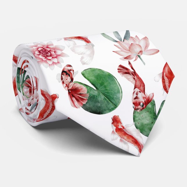 cool Japanese fish tiled pattern Neck Tie (Rolled)