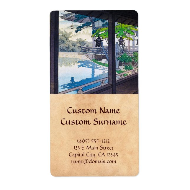 Cool japanese garden lake mountain scenery label (Front)