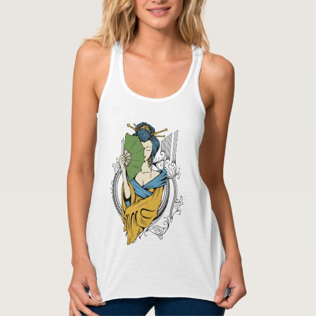 cool Japanese geisha graphic girl t-shirt design Tank Top (Front)