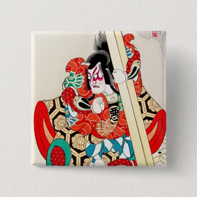 Cool japanese kabuki warrior actor samurai man art pinback button (Front)