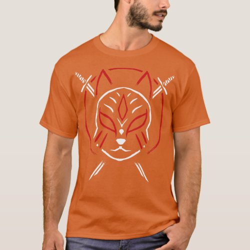Cool Japanese Kitsune Fox Samurai Katanas T_Shirt