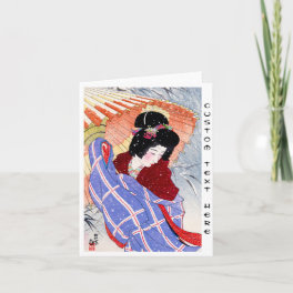 Cool japanese lady geisha umbrella snow winter holiday card