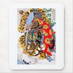 Cool japanese Legendary Samurai fight tiger art Mouse Pad