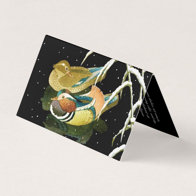 Cool japanese mandarina duck black pond snow art business card (Front)