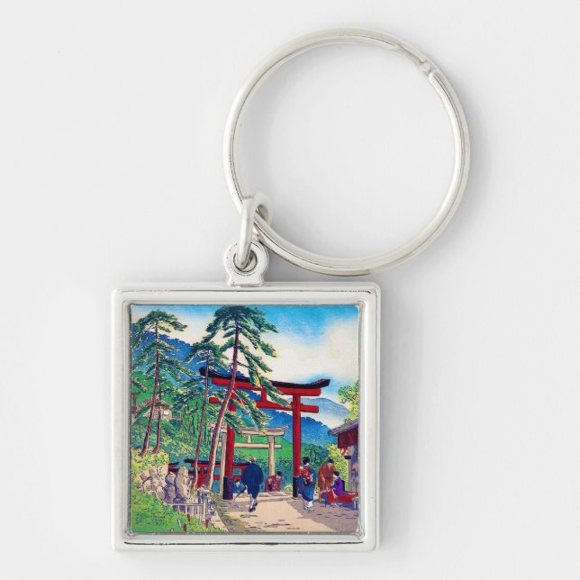 Cool japanese mountain tori gate people scenery keychain (Front)
